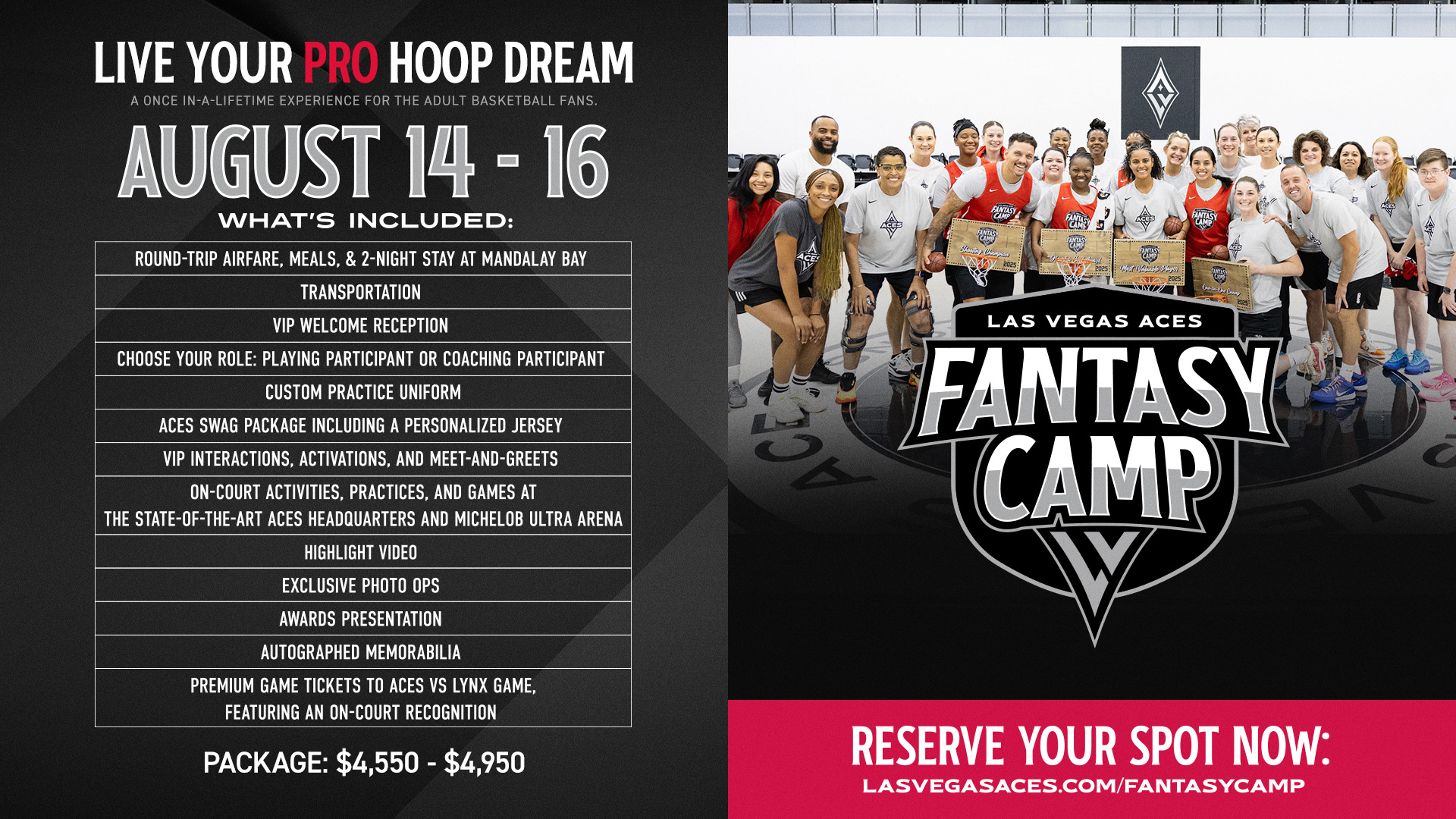 Las Vegas Aces Premier Fantasy Camp Experience Returns August 14-16